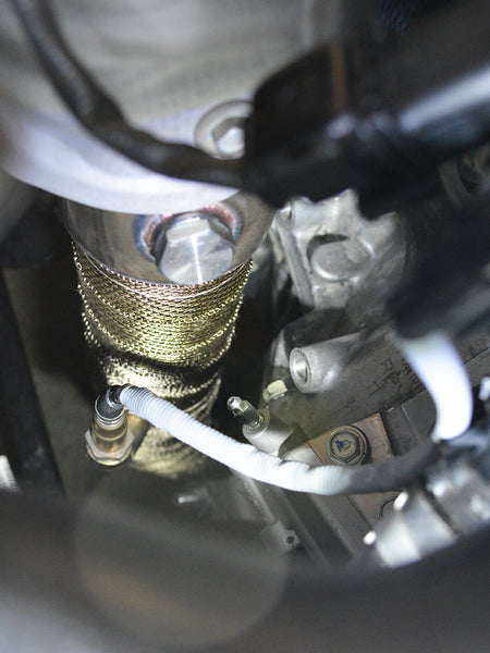 Shown - O2 Sensor Extender (optional) welded on the stock O2 bung (come with every purchase) with Extra Wideband Bung/Plug (optional)